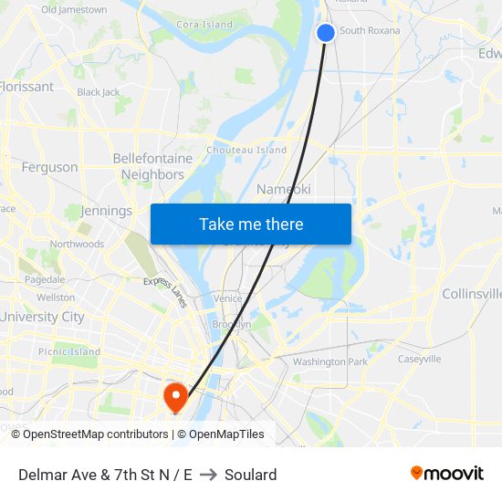 Delmar Ave & 7th St N / E to Soulard map