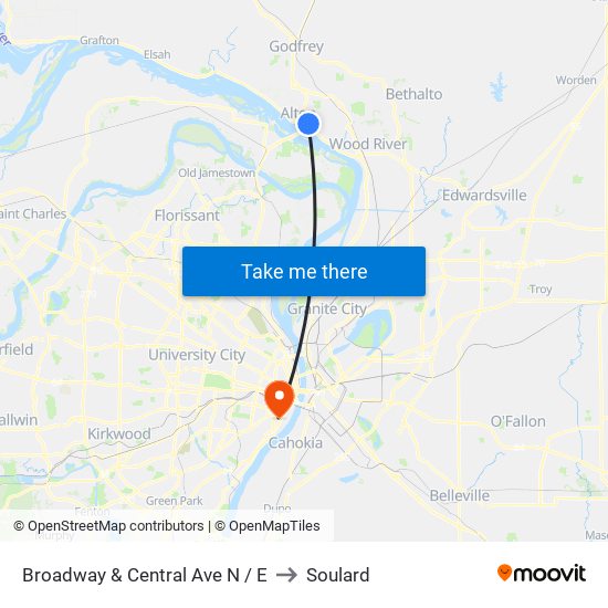 Broadway & Central Ave N / E to Soulard map