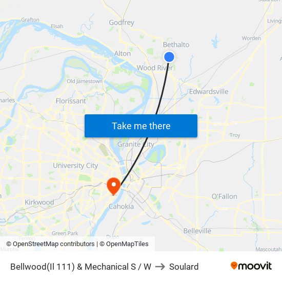 Bellwood(Il 111) & Mechanical S / W to Soulard map