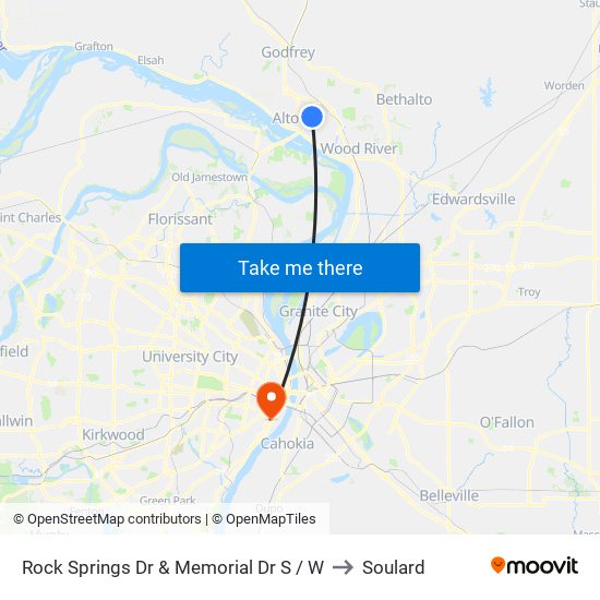 Rock Springs Dr & Memorial Dr S / W to Soulard map