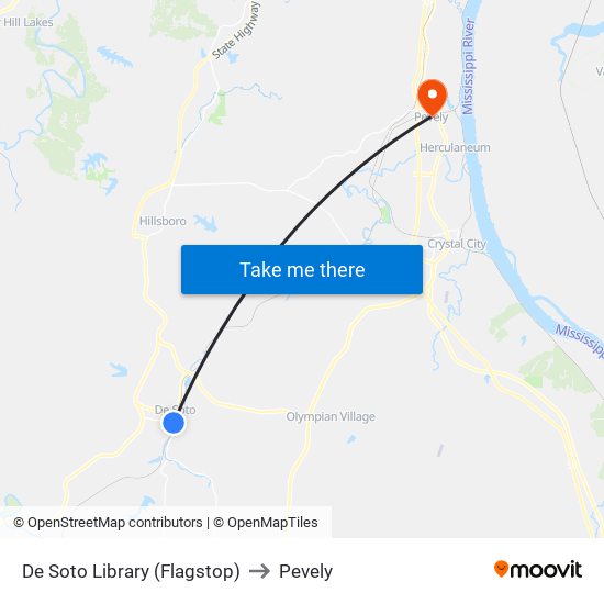 De Soto Library (Flagstop) to Pevely map