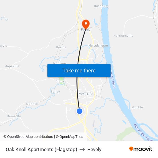 Oak Knoll Apartments (Flagstop) to Pevely map