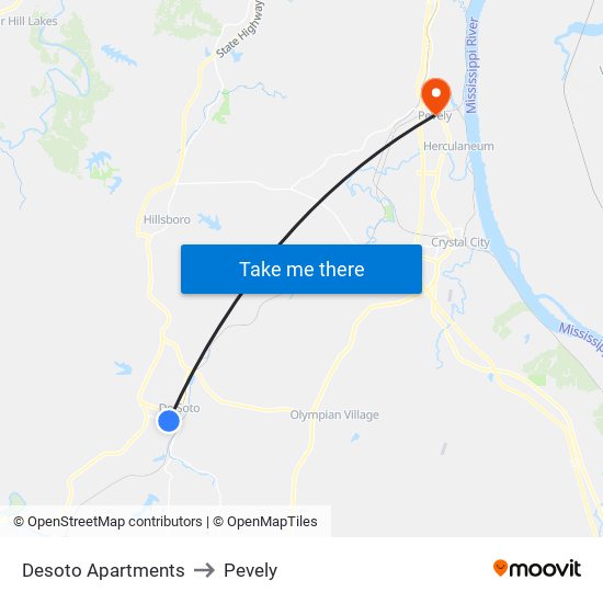 Desoto Apartments to Pevely map