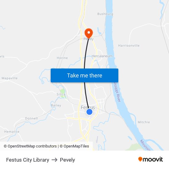 Festus City Library to Pevely map