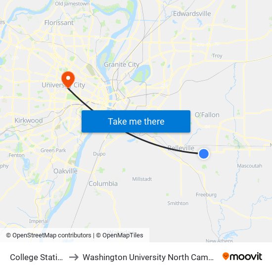 College Station to Washington University North Campus map