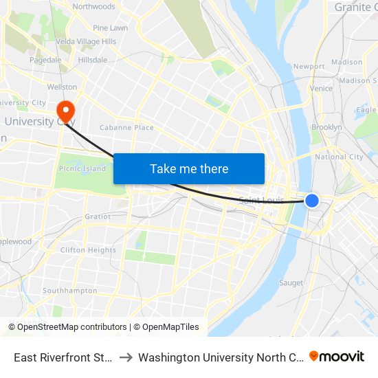 East Riverfront Station to Washington University North Campus map