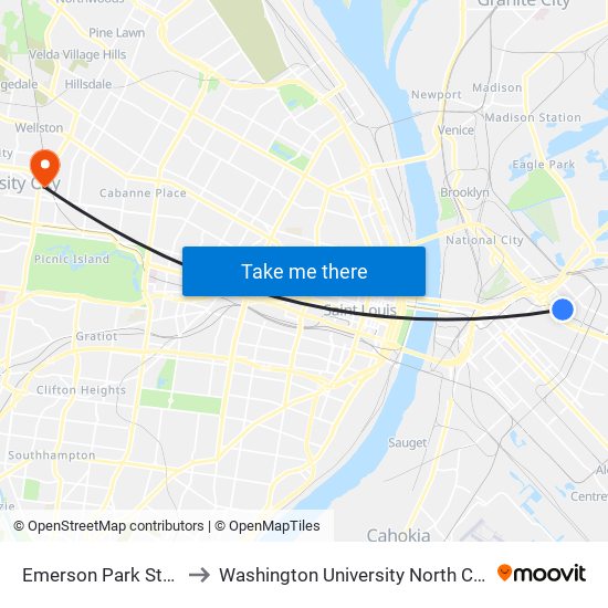 Emerson Park Station to Washington University North Campus map