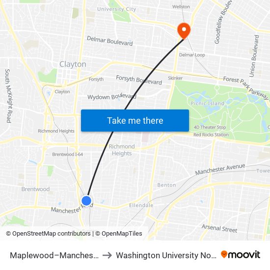 Maplewood–Manchester Station to Washington University North Campus map