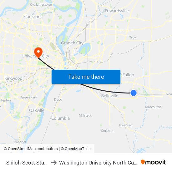 Shiloh-Scott Station to Washington University North Campus map