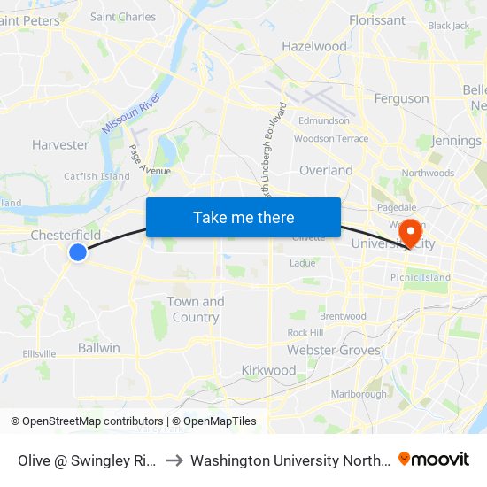 Olive @ Swingley Ridge Eb to Washington University North Campus map