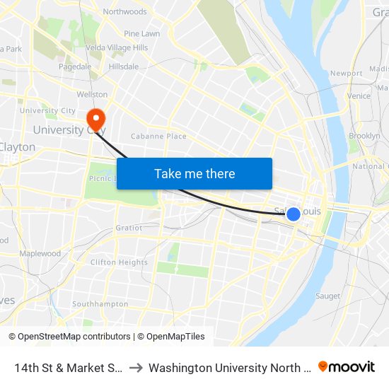14th St & Market St N / E to Washington University North Campus map