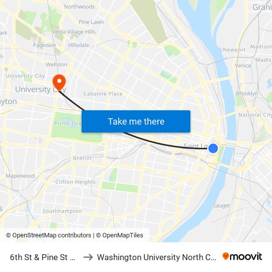 6th St & Pine St S / W to Washington University North Campus map
