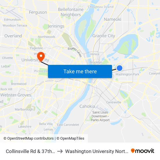 Collinsville Rd & 37th St N / E to Washington University North Campus map