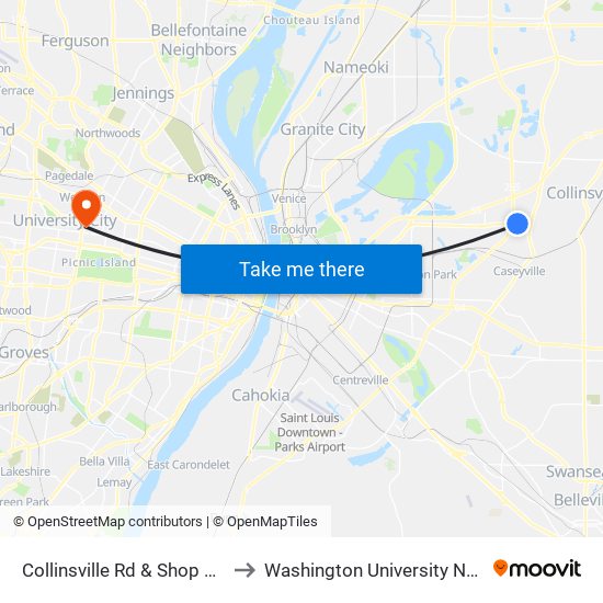 Collinsville Rd & Shop N Save S / W to Washington University North Campus map