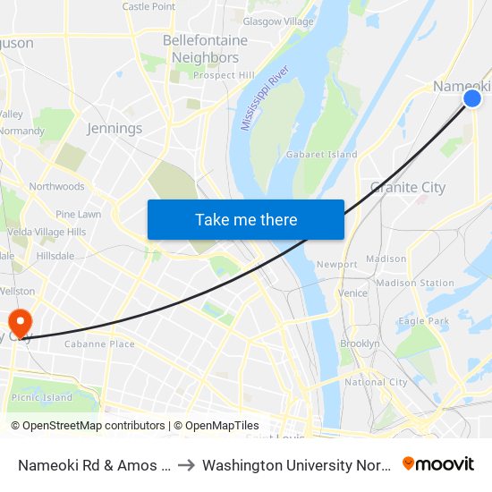 Nameoki Rd & Amos Rd S / W to Washington University North Campus map