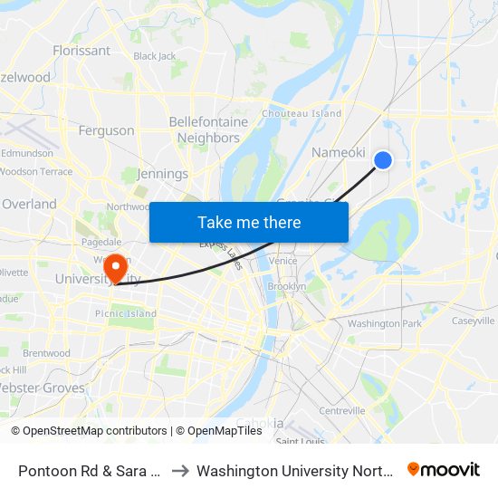 Pontoon Rd & Sara St N / E to Washington University North Campus map