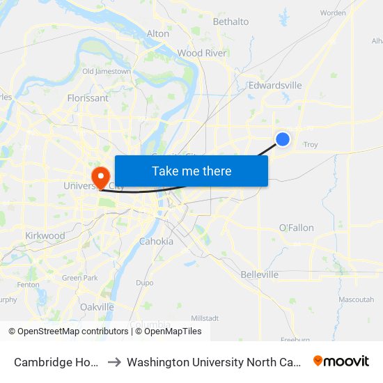 Cambridge House to Washington University North Campus map