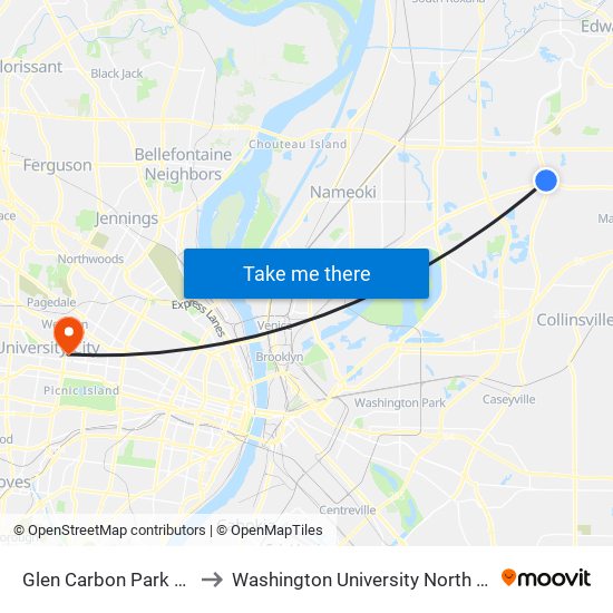 Glen Carbon Park & Ride to Washington University North Campus map