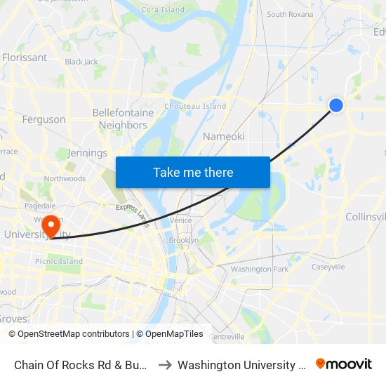 Chain Of Rocks Rd & Business Pk S / W to Washington University North Campus map