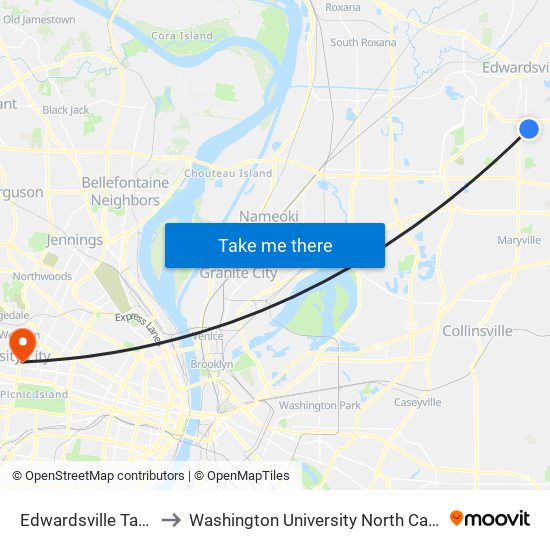 Edwardsville Target to Washington University North Campus map