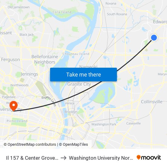 Il 157 & Center Grove Rd N / E to Washington University North Campus map