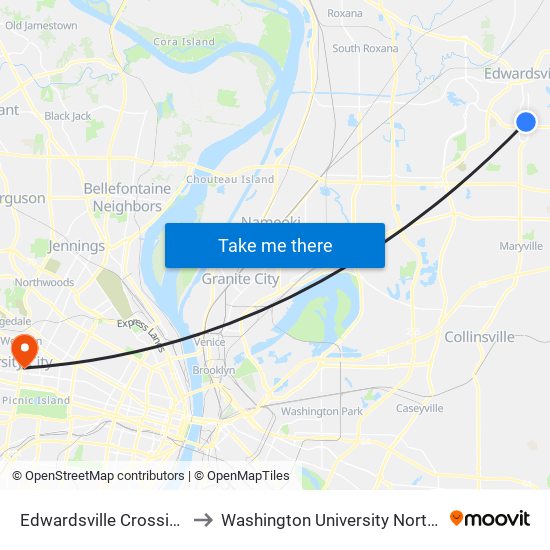 Edwardsville Crossing S / W to Washington University North Campus map