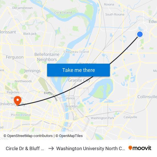 Circle Dr & Bluff S / W to Washington University North Campus map