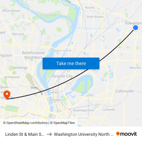 Linden St & Main St N / E to Washington University North Campus map