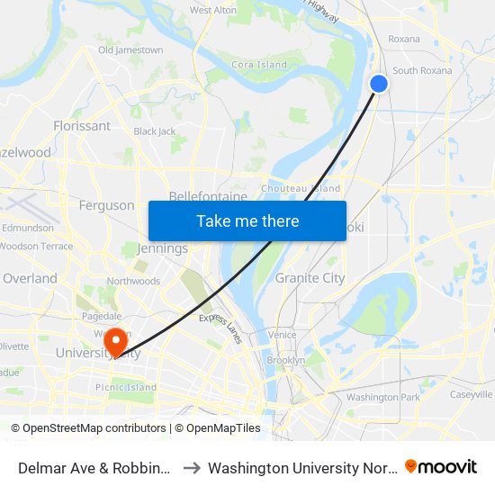 Delmar Ave & Robbins Rd S / W to Washington University North Campus map