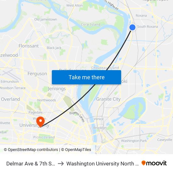 Delmar Ave & 7th St N / E to Washington University North Campus map