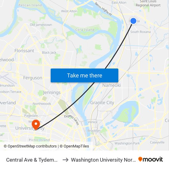 Central Ave & Tydeman St N / E to Washington University North Campus map