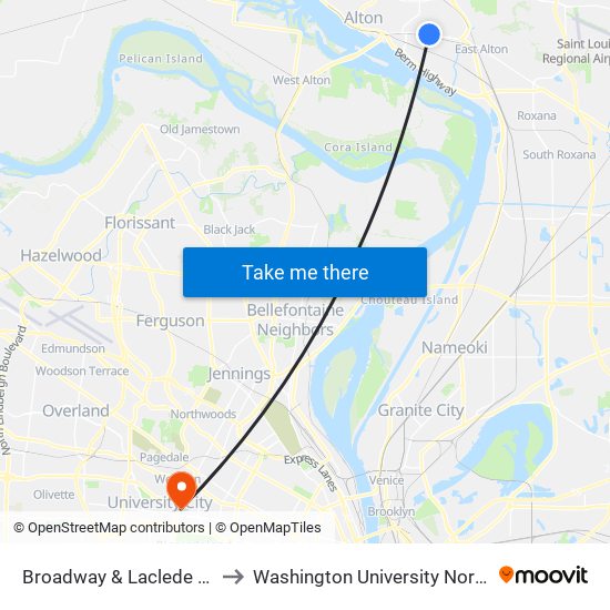 Broadway & Laclede Ave N / E to Washington University North Campus map