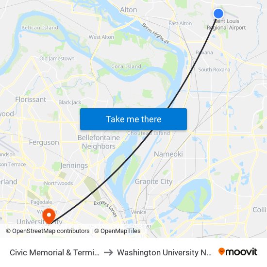 Civic Memorial & Terminal Dr S / W to Washington University North Campus map