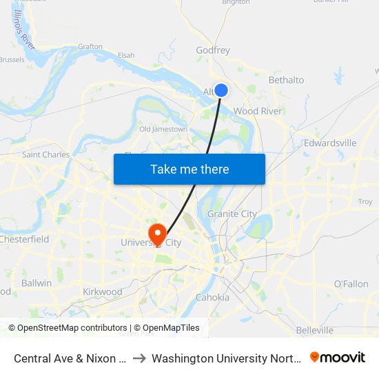 Central Ave & Nixon St N / E to Washington University North Campus map