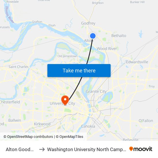 Alton Goodwill to Washington University North Campus map