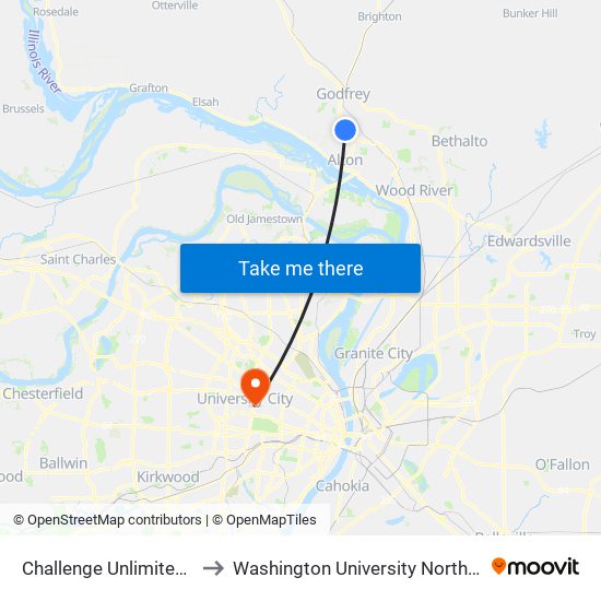 Challenge Unlimited S / W to Washington University North Campus map