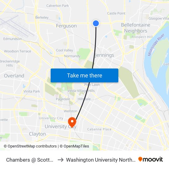 Chambers @ Scottdale Eb to Washington University North Campus map