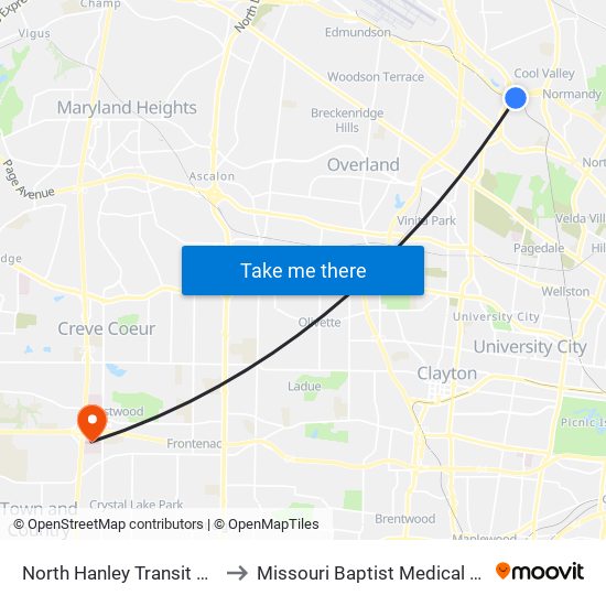 North Hanley Transit Center to Missouri Baptist Medical Center map