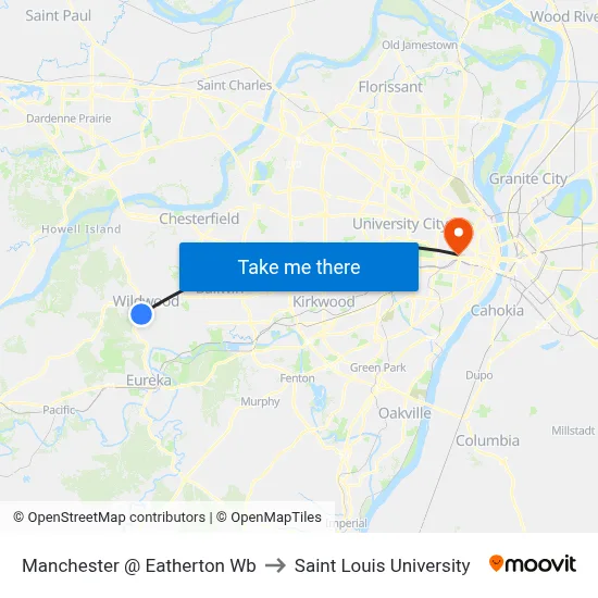 Manchester @ Eatherton Wb to Saint Louis University map