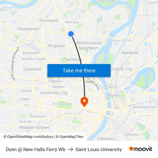 Dunn @ New Halls Ferry Wb to Saint Louis University map