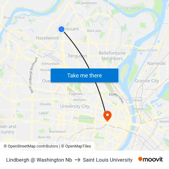 Lindbergh @ Washington Nb to Saint Louis University map
