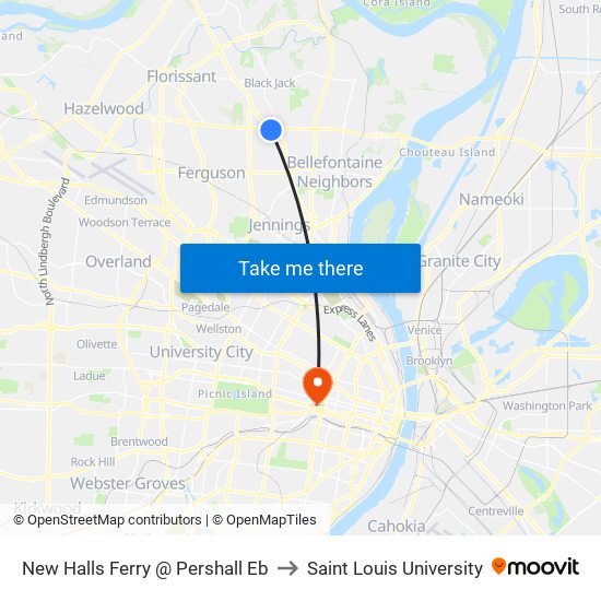 New Halls Ferry @ Pershall Eb to Saint Louis University map