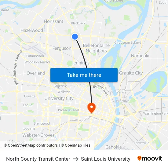 North County Transit Center to Saint Louis University map