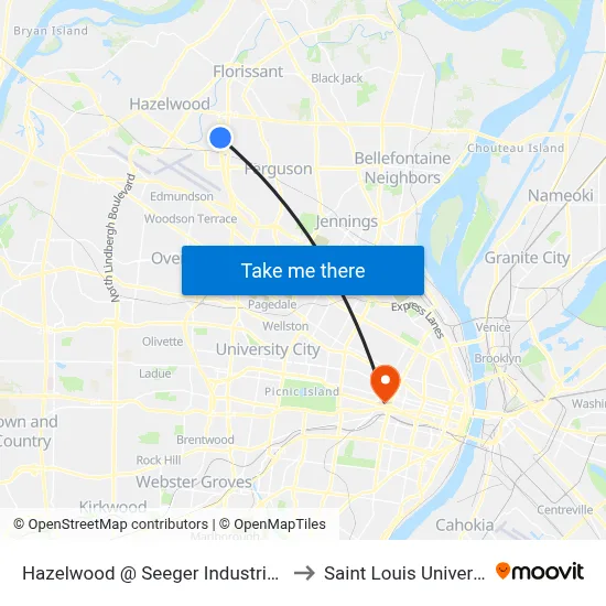 Hazelwood @ Seeger Industrial Nb to Saint Louis University map