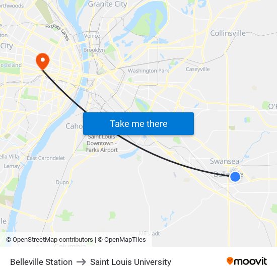 Belleville Station to Saint Louis University map