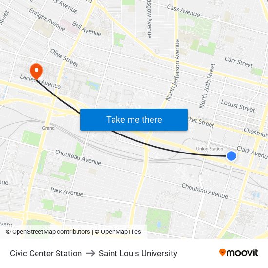 Civic Center Station to Saint Louis University map