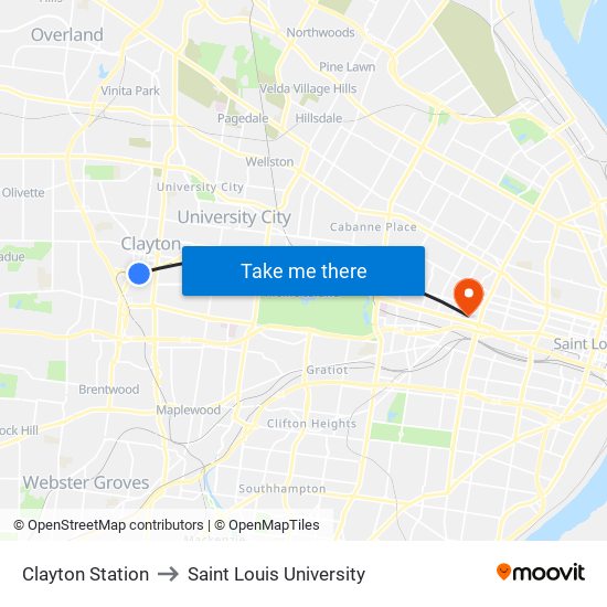 Clayton Station to Saint Louis University map