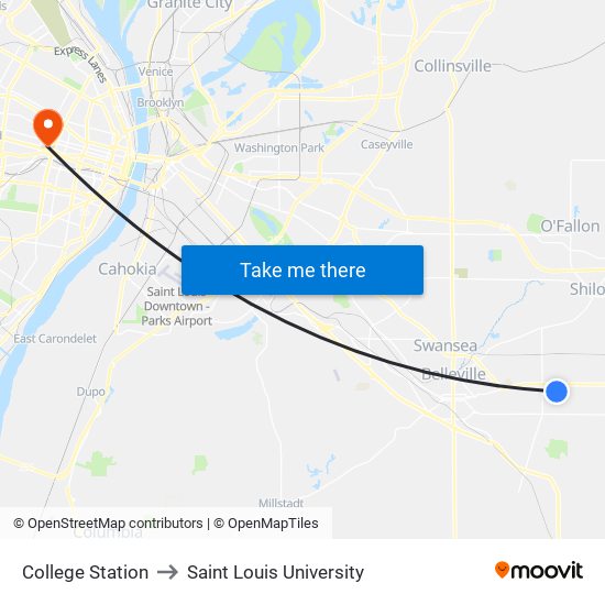 College Station to Saint Louis University map