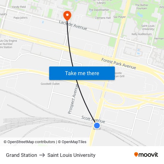 Grand Station to Saint Louis University map