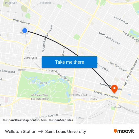 Wellston Station to Saint Louis University map